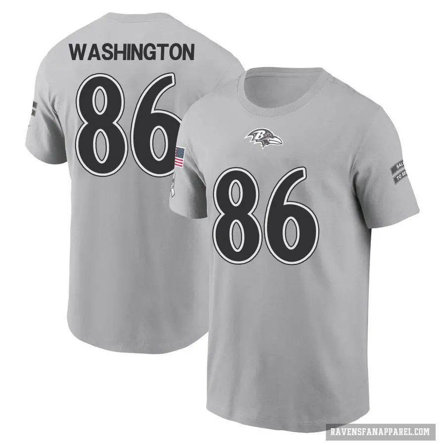 Youth ＃86 Isaiah Washington Baltimore Ravens Gray 2024 Salute to Service T-Shirt