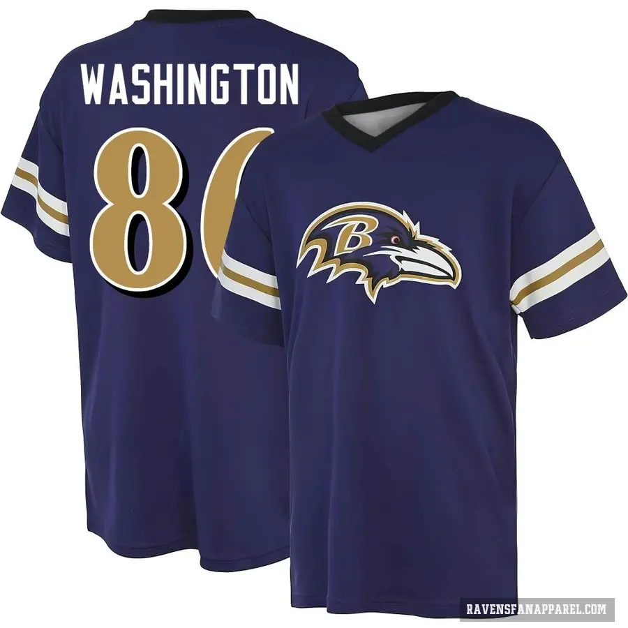 Youth ＃86 Isaiah Washington Baltimore Ravens Purple Game Day V-Neck T-Shirt