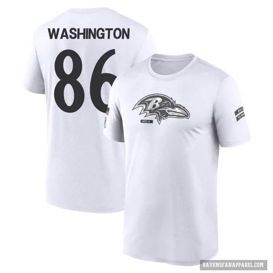 Youth ＃86 Isaiah Washington Baltimore Ravens White 2024 Salute to Service Performance T-Shirt