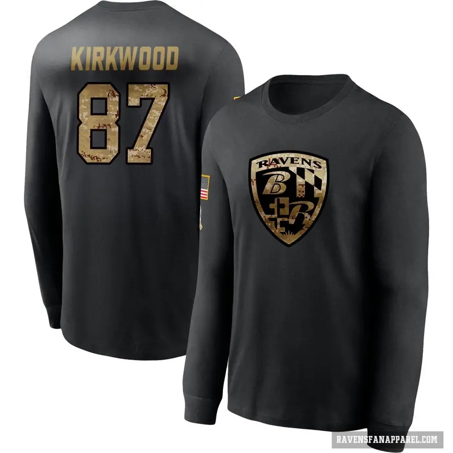 Youth ＃87 Keith Kirkwood Baltimore Ravens Black 2020 Salute To Service Sideline Performance Long Sleeve T-Shirt