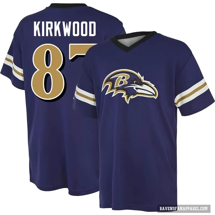 Youth ＃87 Keith Kirkwood Baltimore Ravens Purple Game Day V-Neck T-Shirt