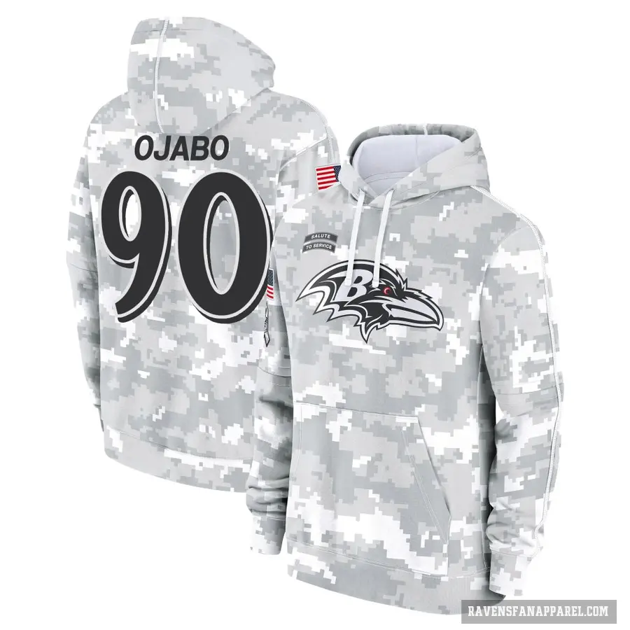 Youth ＃90 David Ojabo Baltimore Ravens Arctic Camo 2024 Salute to Service Club Fleece Pullover Hoodie