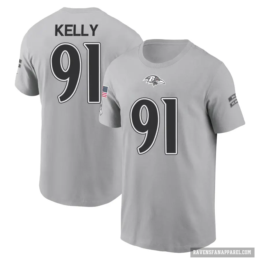 Youth ＃91 Xavier Kelly Baltimore Ravens Gray 2024 Salute to Service T-Shirt