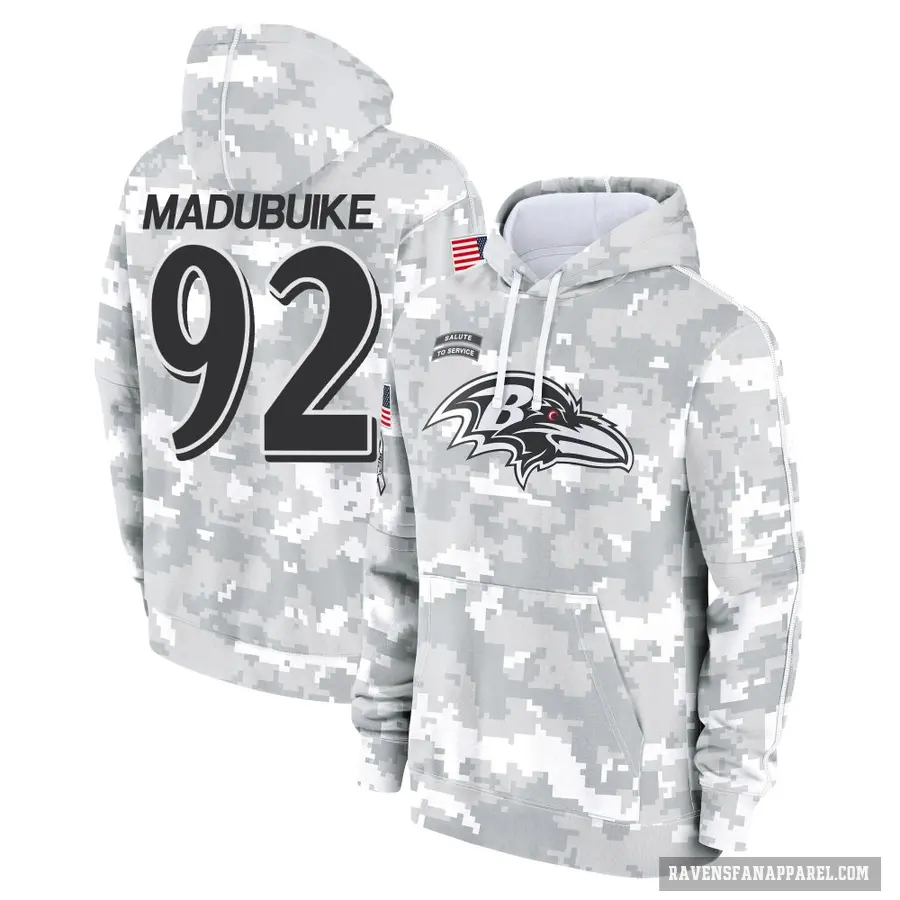 Youth ＃92 Nnamdi Madubuike Baltimore Ravens Arctic Camo 2024 Salute to Service Club Fleece Pullover Hoodie