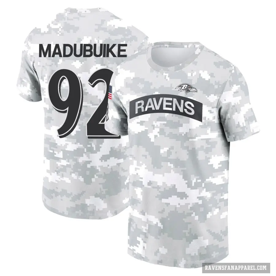 Youth ＃92 Nnamdi Madubuike Baltimore Ravens Camo Arctic 2024 Salute to Service Performance T-Shirt