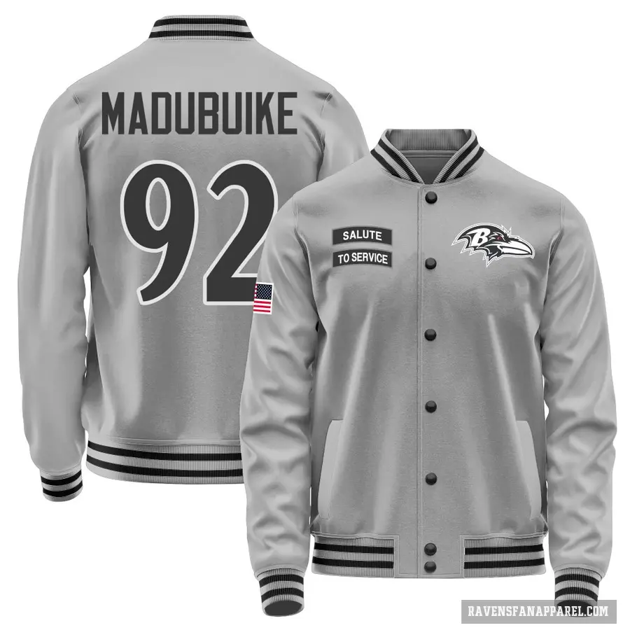 Youth ＃92 Nnamdi Madubuike Baltimore Ravens Gray Salute to Service Performance Jacket