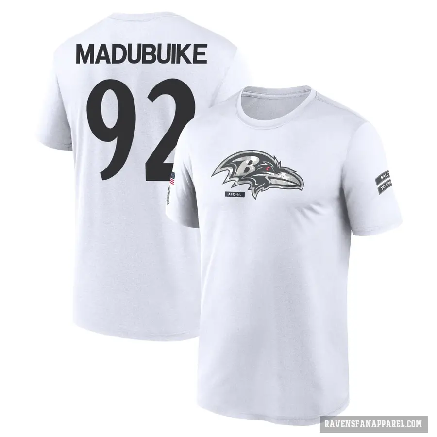 Youth ＃92 Nnamdi Madubuike Baltimore Ravens White 2024 Salute to Service Performance T-Shirt