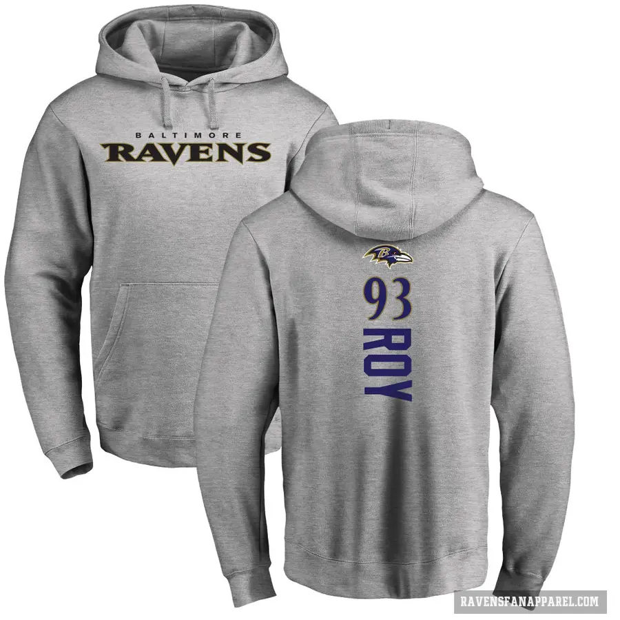 Youth ＃93 Bravvion Roy Baltimore Ravens Pro Line Ash Backer Pullover Hoodie