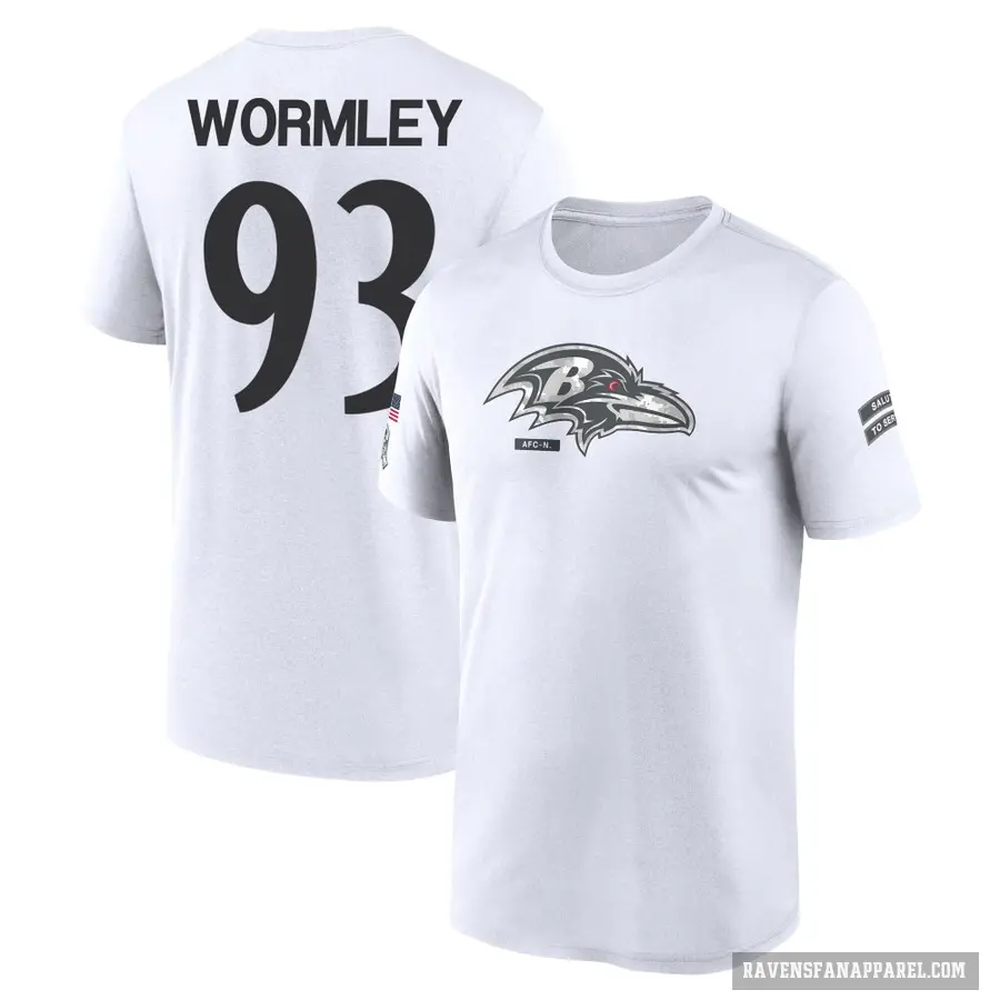 Youth ＃93 Chris Wormley Baltimore Ravens White 2024 Salute to Service Performance T-Shirt