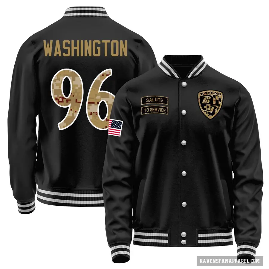 Youth ＃96 Broderick Washington Baltimore Ravens Black Salute to Service Sideline Performance Jacket