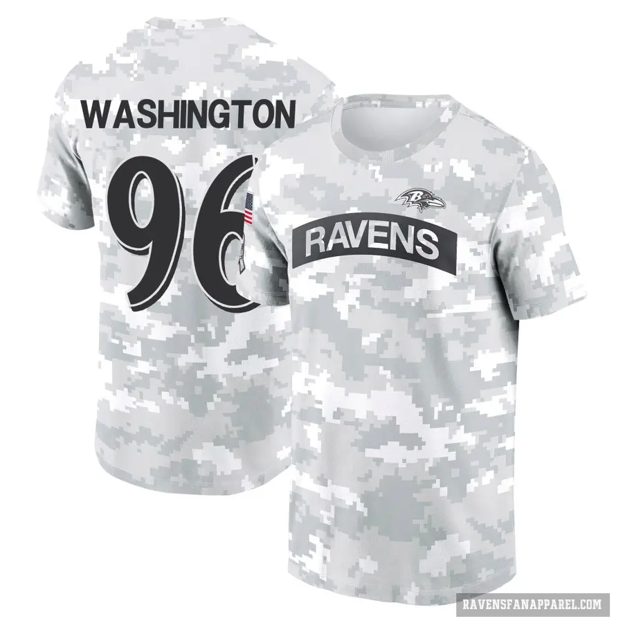 Youth ＃96 Broderick Washington Baltimore Ravens Camo Arctic 2024 Salute to Service Performance T-Shirt