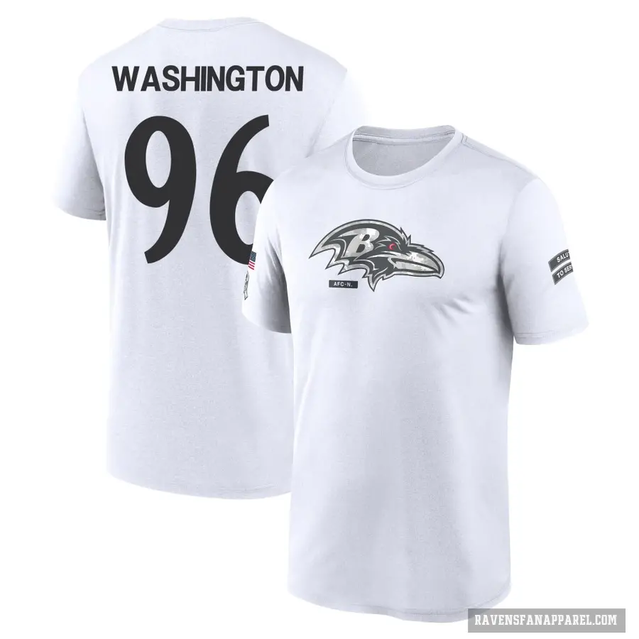 Youth ＃96 Broderick Washington Baltimore Ravens White 2024 Salute to Service Performance T-Shirt